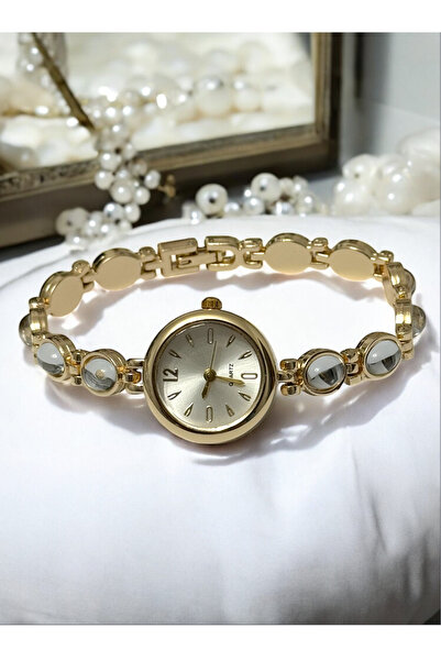 MAC CENTER Stone Round Model Gold Color Steel Cord Women's Wrist Watch-Gift-Valentine's Day-Elegant Model