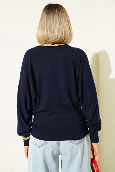 Zerenyus Batwing Sleeve Casual Blouse Navy Blue