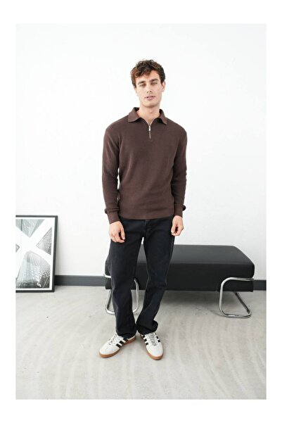 perasttesktil Ανδρικό πλεκτό πουκάμισο με φερμουάρ και γιακά