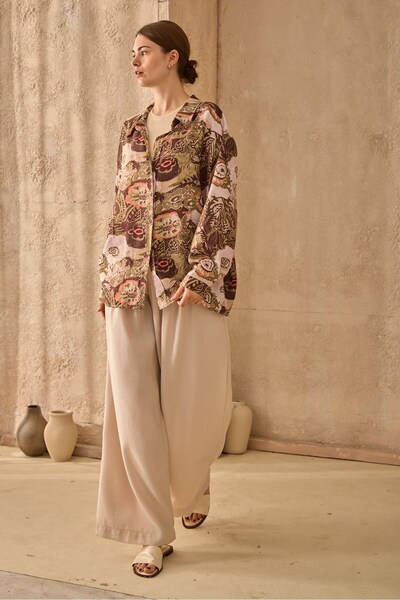 QANU Πουκάμισο Leaves καφέ