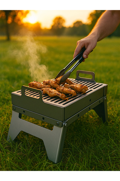 Bahçe Reyonu Katlanabilir Tek Parça Profesyonel Mangal Set 42x27, Yelpaze ve ...