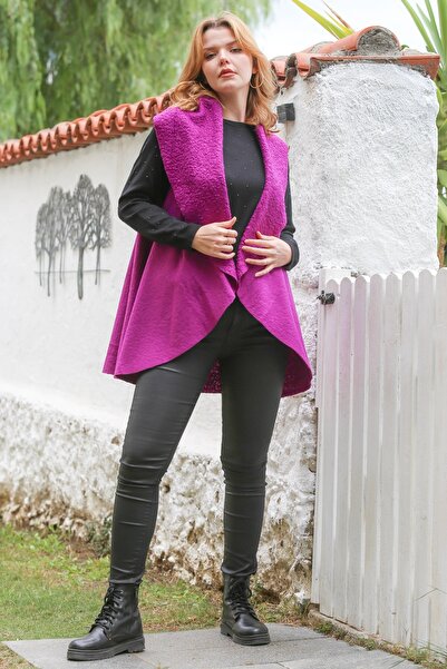 Chiccy Italian Dark Pink Shawl Collar Sleeveless Casual Boucle Woven Vest 80 65