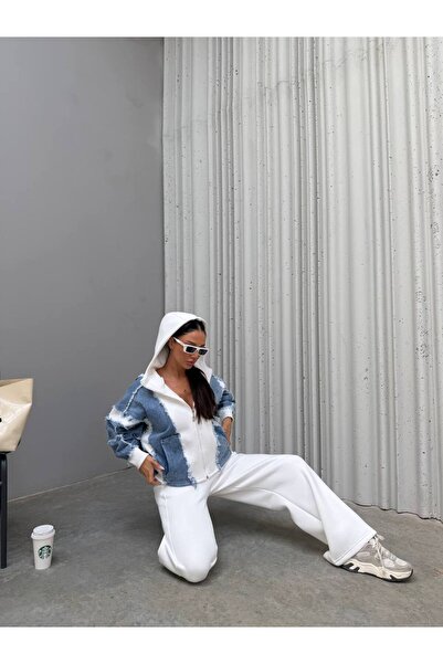 bonibon butikk Women's Quality Luxury Embroidered 3 Thread Denim Detailed Top and Bottom Set