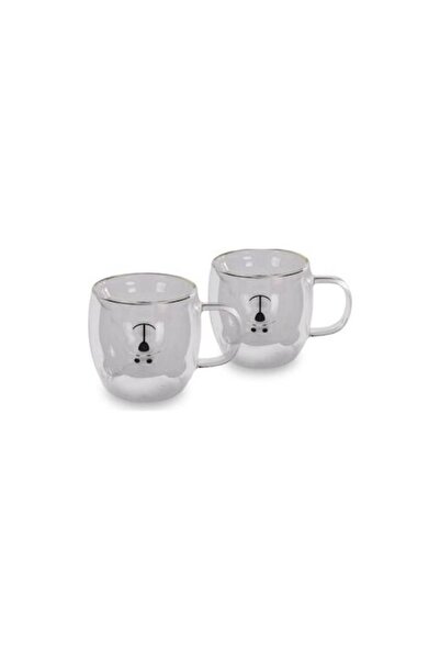 OEM 2 Transparent Double-Walled Glass Cups – Bear Design – 260 ml