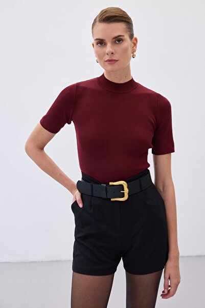 Sateen Yarım Balıkçı Triko - Bordo