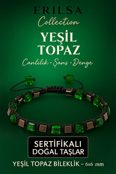 Erilsa سوار حجر التيراهيرتز الطبيعي المعتمد - حجر التوباز الأخضر 6×6 مم - حجر...