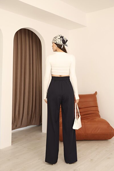 Hazel Kadın Lacivert Arkası Lastikli Palazzo Pantolon