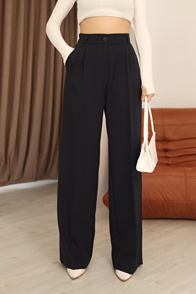 Hazel Kadın Lacivert Arkası Lastikli Palazzo Pantolon