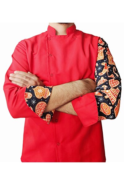 Ant Rotagrup Üniforma ve İş Elbiseleri Jachetă de bucătar cu model unisex, cu mânecă lungă, cu închidere cu apăsare, pentru bucătar, pentru bucătărie, cu model de prăjituri