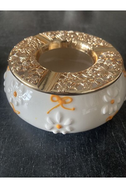 RGS HOMELİFE Handmade Ashtray with Flower and Fruit Patterns with Lid, Decorative Gift Presentation Tray