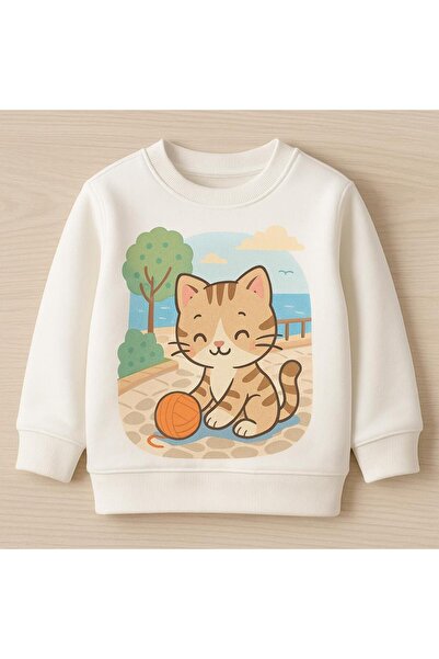 MODA Παιδικό φούτερ με λαιμόκοψη ποδηλάτου, μαύρο, unisex, με στάμπα γάτας κα...