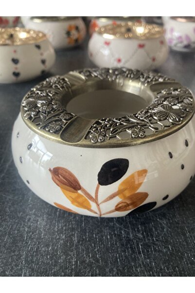 RGS HOMELİFE Handmade Ashtray with Flower and Fruit Patterns with Lid, Decorative Gift Presentation Tray