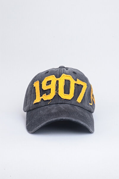 Kapin 1907 Kanarya Yazılı Nakışlı Eskitme Premium Unisex Şapka - Füme