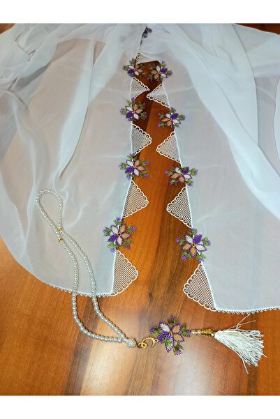 yörük tuhafiye طقم سجادة صلاة مطرزة يدويًا، سجادة مولودة بيضاء مطرزة، وطقم تسبيح مطرز يدويًا