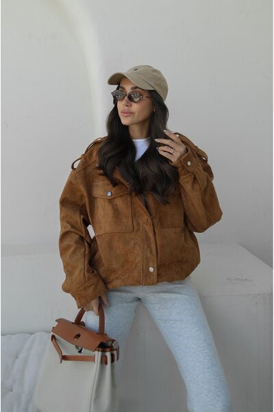 Havoş Camel Premium Fabric Leather Suede Jacket