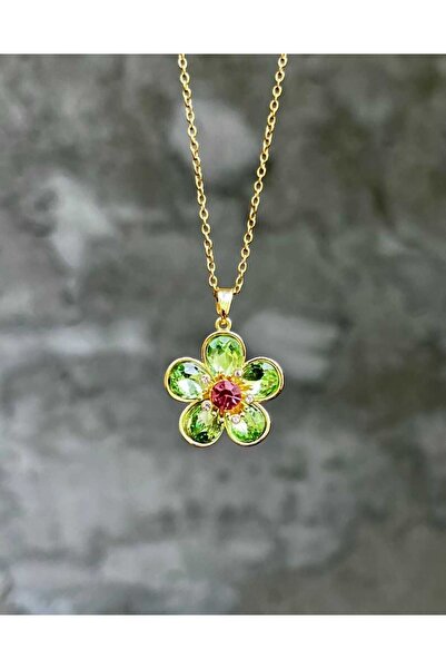 Bubbleatelier Yesil çiçek gold detaylı kolye