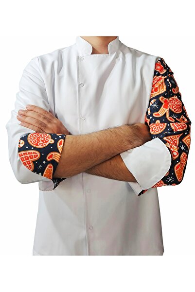 Ant Rotagrup Üniforma ve İş Elbiseleri Chef Jacket Patterned Unisex Snap Fastener Long Sleeve Chef Cook Kitchen Jacket Cookie Patterned