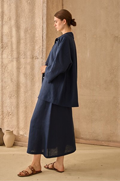 QANU Nola Linen Set Navy Blue