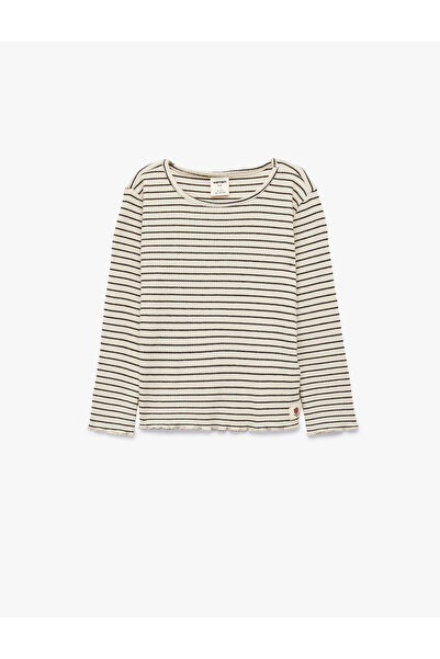 Koton Uzun Kollu Bisiklet Yaka Çizgili Tişört