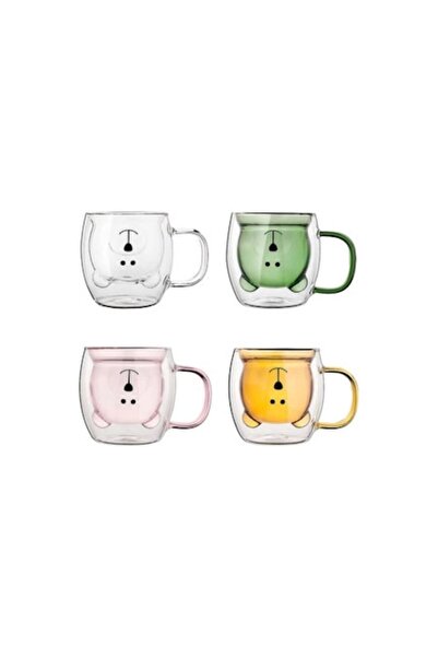 OEM 2 Transparent Double-Walled Glass Cups – Bear Design – 260 ml
