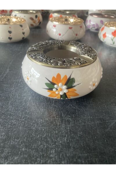 RGS HOMELİFE Handmade Ashtray with Flower and Fruit Patterns with Lid, Decorative Gift Presentation Tray