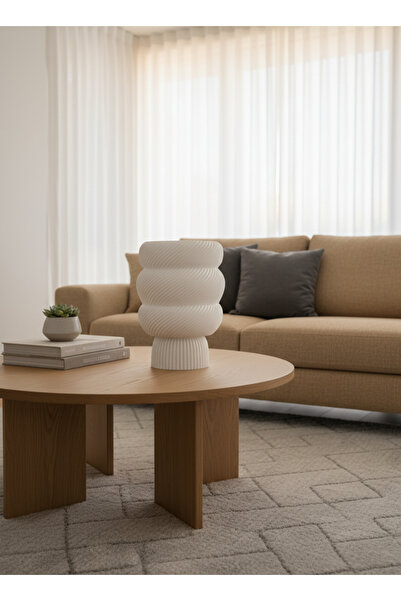 Tuby Store Swirl Charm Serisi Abajur - Dekoratif Aydınlatma - Gece Lambası - Masaüstü Lamba - Beyaz Abajur