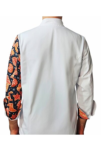 Ant Rotagrup Üniforma ve İş Elbiseleri Chef Jacket Patterned Unisex Snap Fastener Long Sleeve Chef Cook Kitchen Jacket Cookie Patterned
