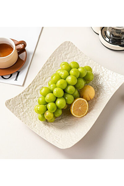 OEM Tava servire din plastic, model texturat, forma Dreptunghi, Crem, 31.5 x ...