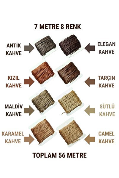 Eskişehir hobi sanat 1 mm 7 Meters 8 Colors Waxed Cord (Total 56 Meters) Necklace Jewelry Design Macrame Bracelet Horsehair Cord