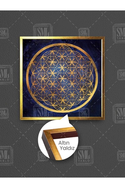 SML TABLO Gold Yaşam Çiçeği Sri Yantra Hayat Çemberi Hinduizm Çerçeveli Kare ...