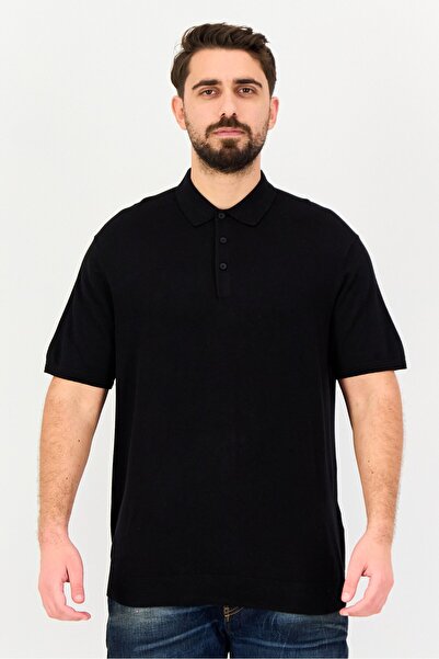 Kenneth Cole Men Regular Fit Short Sleeve Solid Polo Shirt, Black