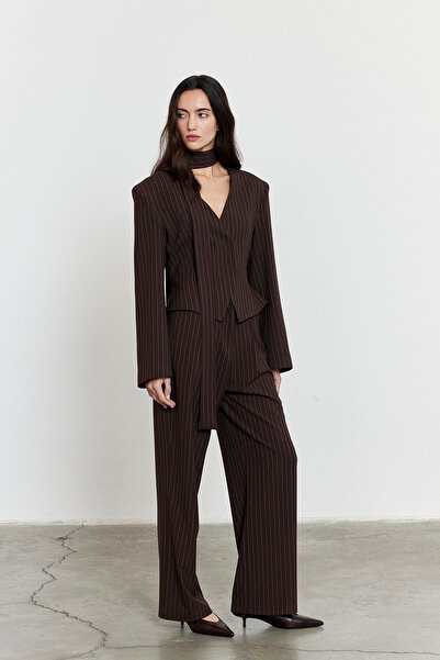 FACETTE Striped High Waist Palazzo Pants Bitter Brown