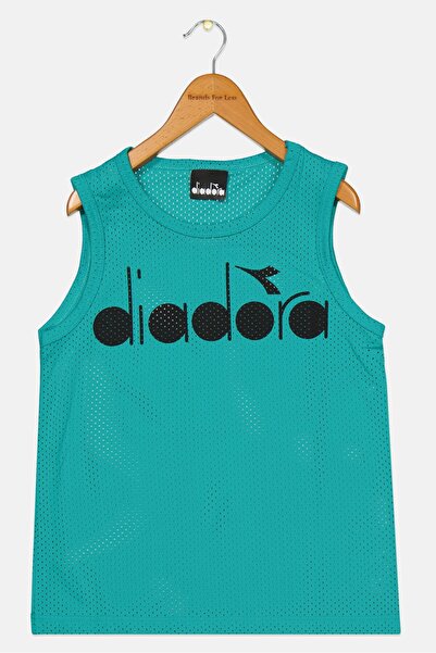 Diadora تيشيرت بدون أكمام بشعار العلامة التجارية للأولاد الصغار، أزرق مخضر/أسود