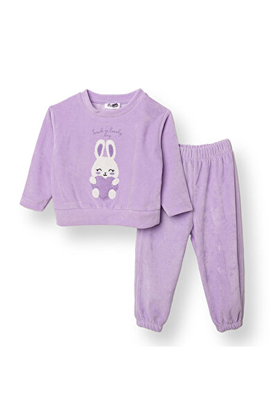 ebebek Hello Baby HelloBaby Kız Bebek Kadife Pijama Takımı Bisiklet Yaka Uzun...