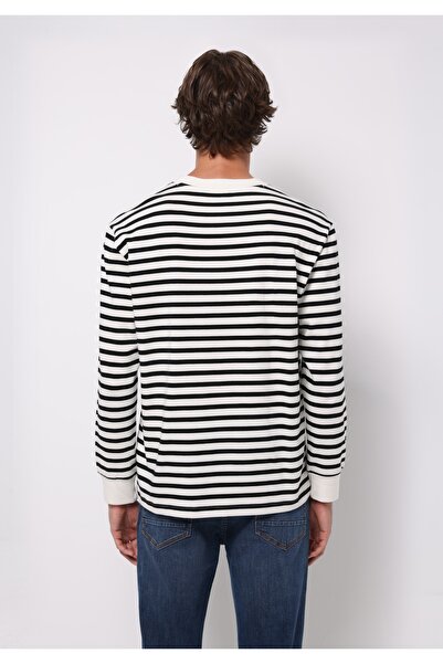 Colin's Comfort Fit Yuvarlak Yaka Çizgili Erkek Siyah Uzun Kol Tişört