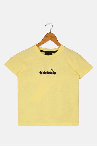Diadora بلوزة بأكمام قصيرة وشعار العلامة التجارية للبنات الصغار، لون أصفر