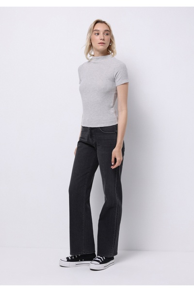 Colin's Slim Fit Stand Collar Solid Women's Gray Short Sleeve T-Shirt