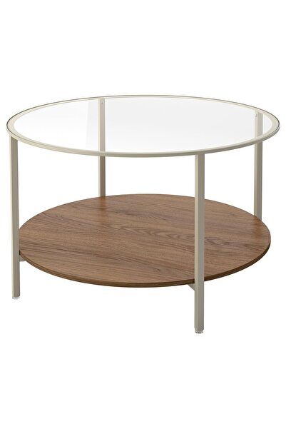 IKEA VITTSJÖ طاولة قهوة، بيج فاتح/زجاج، 75 سم