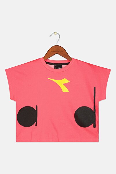 Diadora بلوزة بأكمام قصيرة وشعار ماركة للبنات الصغار، لون فوشيا