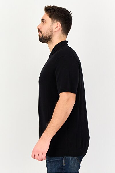 Kenneth Cole Men Regular Fit Short Sleeve Solid Polo Shirt, Black