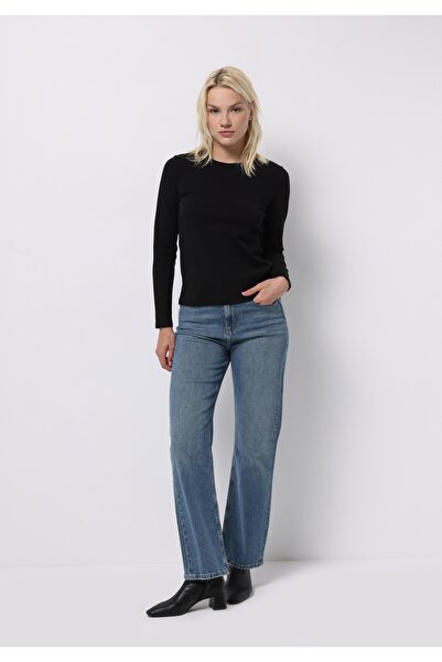 Colin's Slim Fit Yuvarlak Yaka Düz Kadın Siyah Uzun Kol Tişört