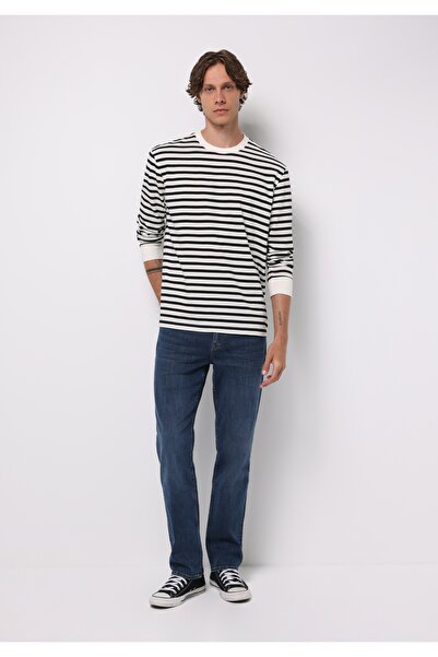 Colin's Comfort Fit Yuvarlak Yaka Çizgili Erkek Siyah Uzun Kol Tişört