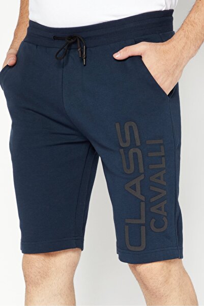 Cavalli Class Men Sportswear Fit Brand Logo Outdoors Shorts, Navy Blue