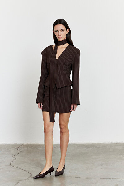 FACETTE Fusta mini cu dungi Bitter Brown