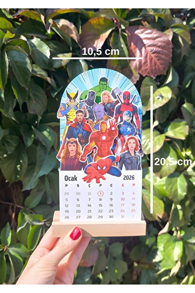 Miko Miko Şeyler 2026 Marvel Süper Kahraman Temalı Ahşap Standlı Masa Takvimi