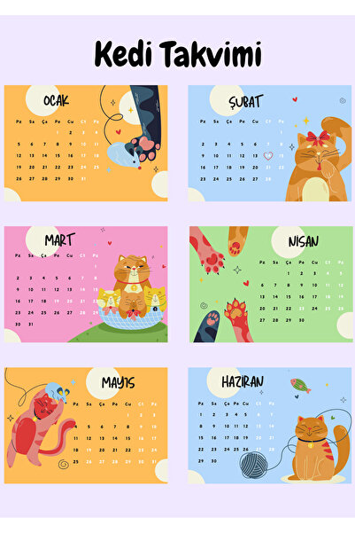 Miko Miko Şeyler 2026 Kedi Temalı Ahşap Standlı Masa Takvimi