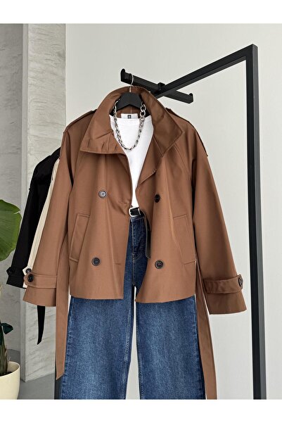 FERZOLAİO Apoletli Kahverengi Trençkot