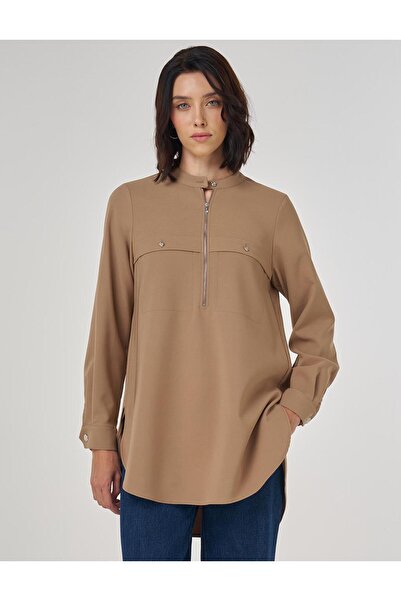 KYR Dikiş Detaylı Tunik Koyu Vizon