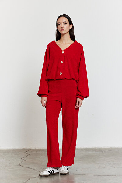 FACETTE Towel Fabric Trousers Red