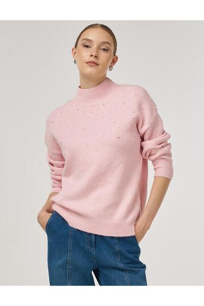 Kayra Pearl Detailed Knitwear Sweater Powder